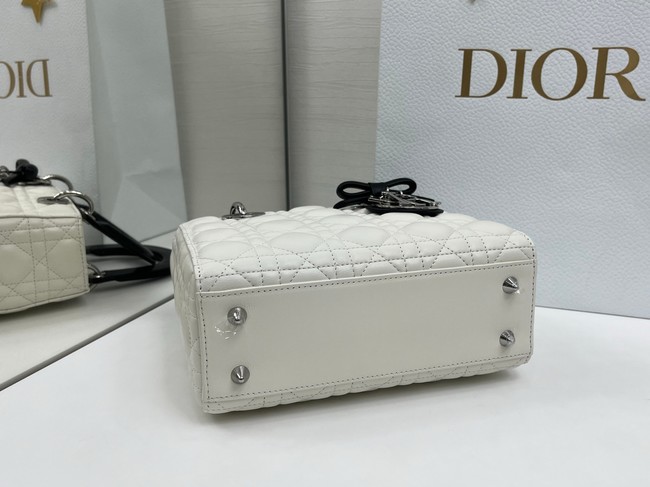 Small Lady Dior Bag with Strap Cannage Lambskin M0531OU Latte and Black