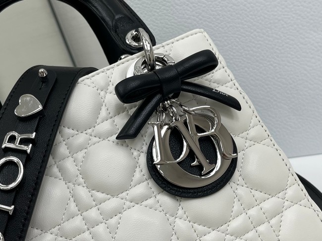 Small Lady Dior Bag with Strap Cannage Lambskin M0531OU Latte and Black