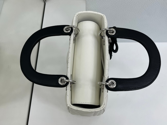 Small Lady Dior Bag with Strap Cannage Lambskin M0531OU Latte and Black