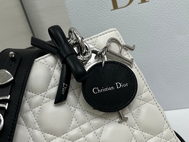 Small Lady Dior Bag with Strap Cannage Lambskin M0531OU Latte and Black