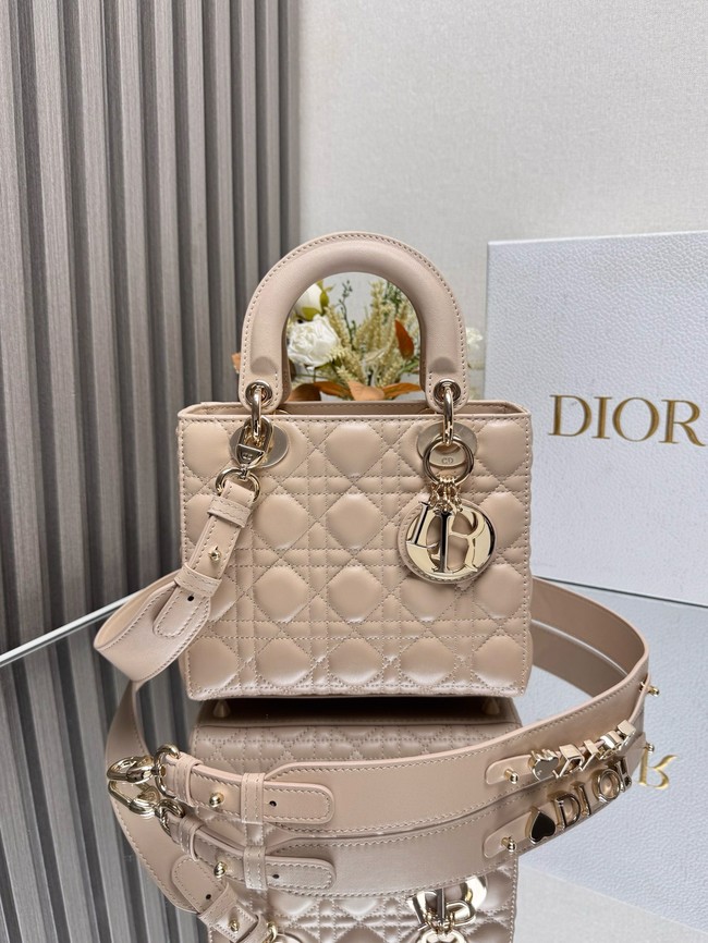 Small Lady Dior Bag with Strap Cannage Lambskin M0531OU Rose Lingerie