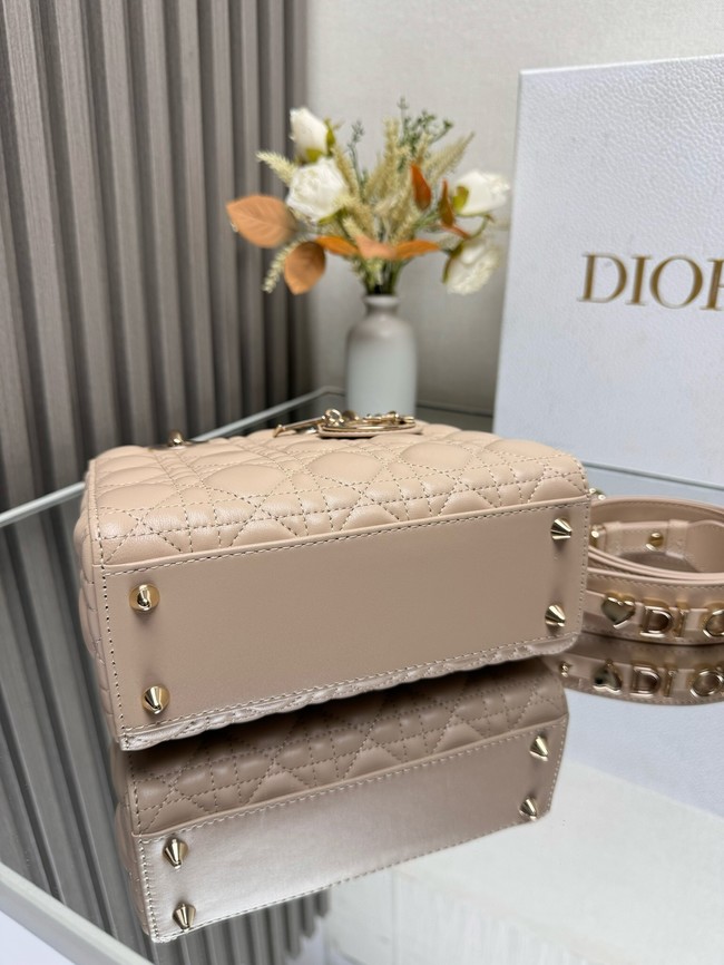 Small Lady Dior Bag with Strap Cannage Lambskin M0531OU Rose Lingerie