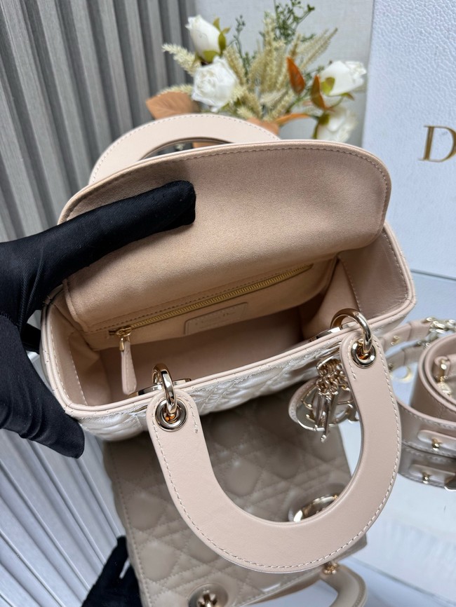 Small Lady Dior Bag with Strap Cannage Lambskin M0531OU Rose Lingerie