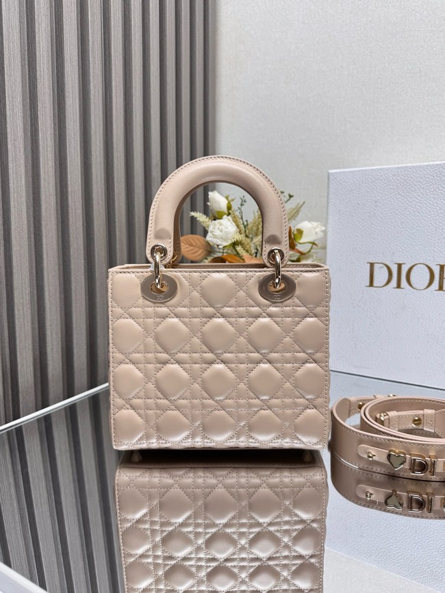 Small Lady Dior Bag with Strap Cannage Lambskin M0531OU Rose Lingerie