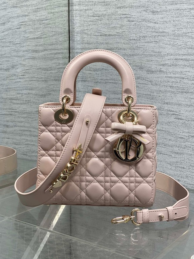 Small Lady Dior Bag with Strap Cannage Lambskin M0531OU Soupir Pink