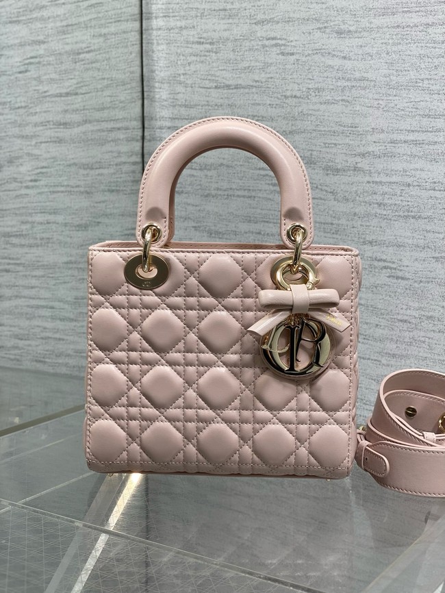 Small Lady Dior Bag with Strap Cannage Lambskin M0531OU Soupir Pink