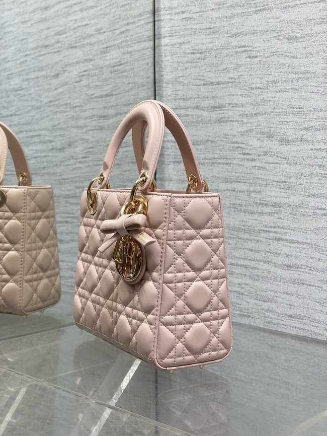 Small Lady Dior Bag with Strap Cannage Lambskin M0531OU Soupir Pink