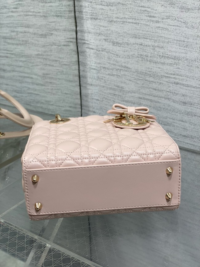 Small Lady Dior Bag with Strap Cannage Lambskin M0531OU Soupir Pink