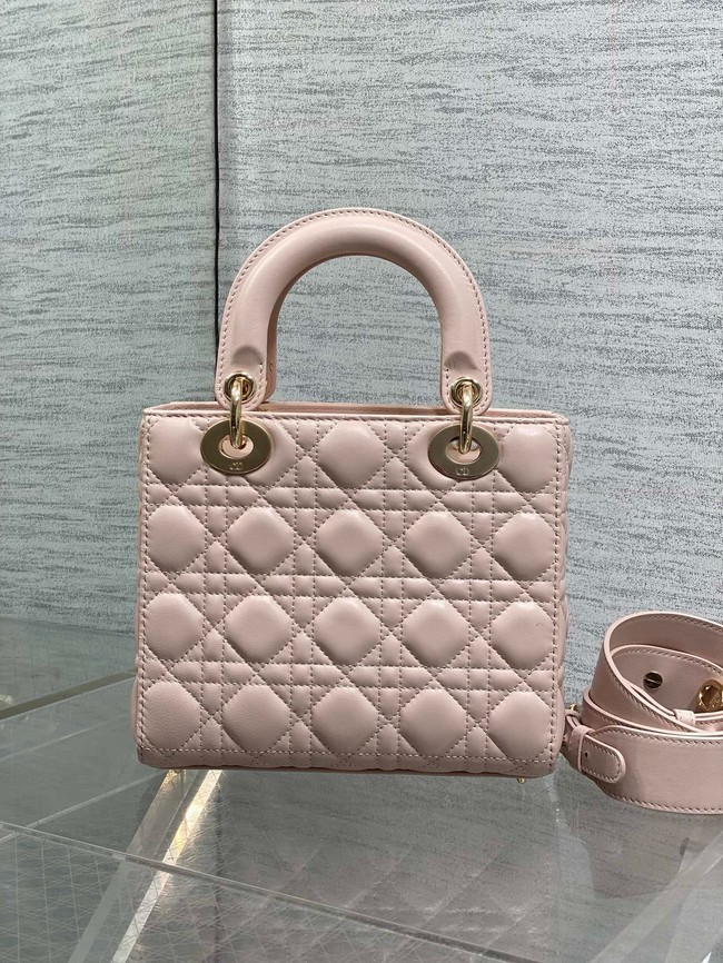 Small Lady Dior Bag with Strap Cannage Lambskin M0531OU Soupir Pink