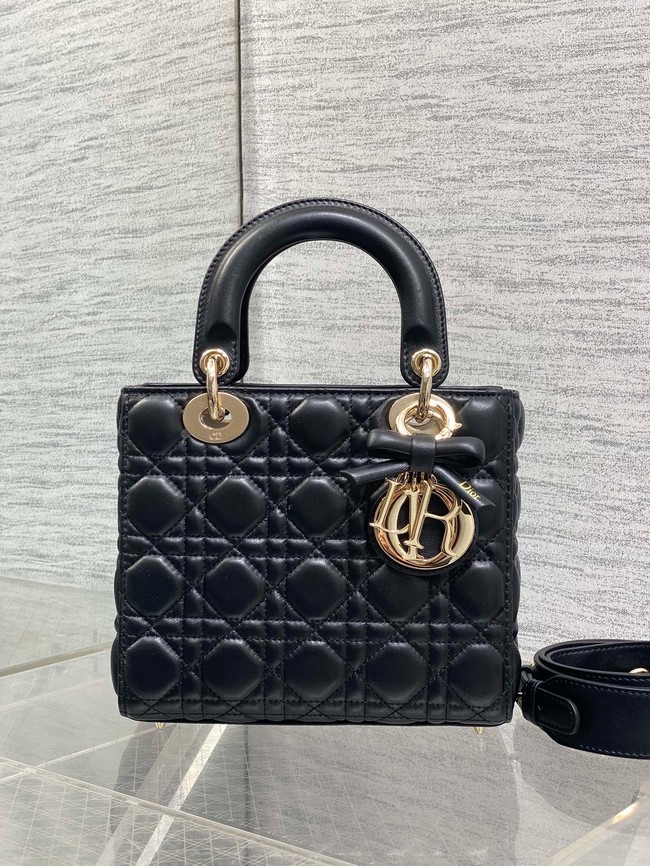 Small Lady Dior Bag with Strap Cannage Lambskin M0531OU black