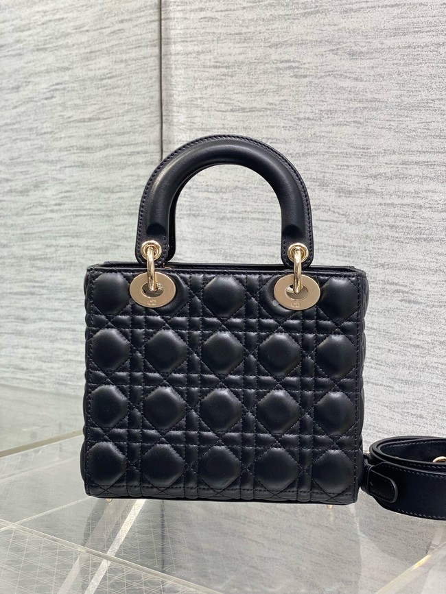 Small Lady Dior Bag with Strap Cannage Lambskin M0531OU black