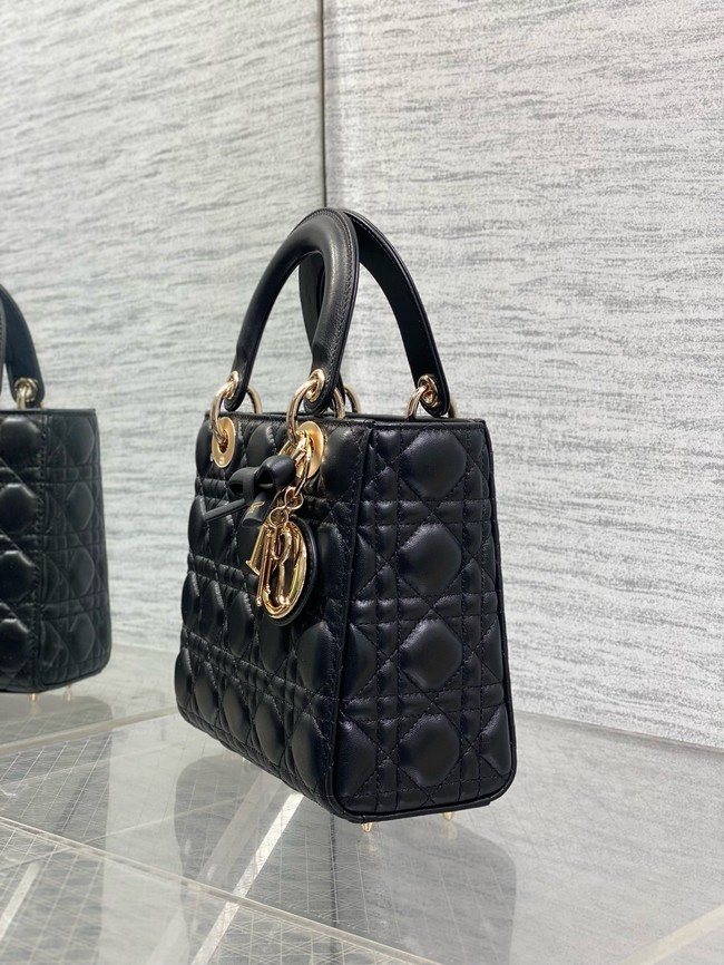 Small Lady Dior Bag with Strap Cannage Lambskin M0531OU black