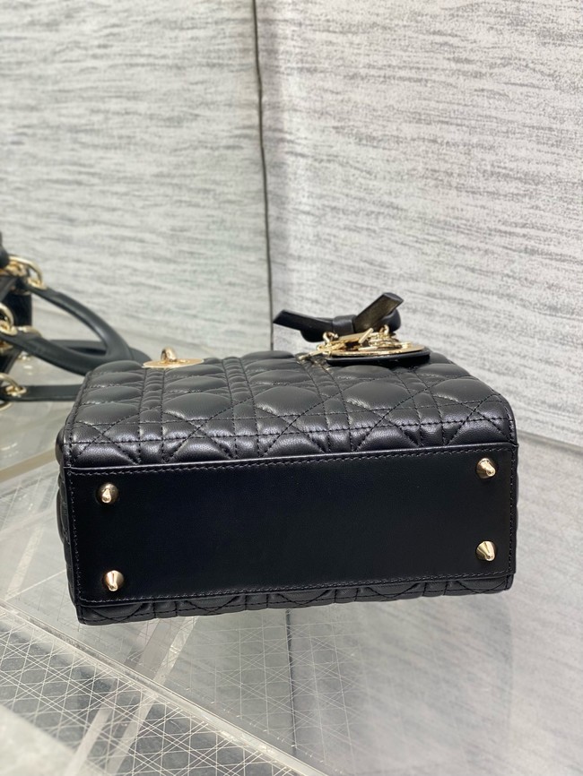 Small Lady Dior Bag with Strap Cannage Lambskin M0531OU black