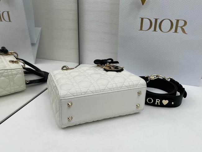 Small Lady Dior Bag with Strap Cannage Lambskin M0531OU black&white