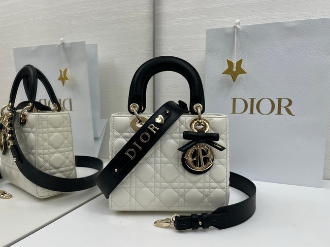 Small Lady Dior Bag with Strap Cannage Lambskin M0531OU black&white
