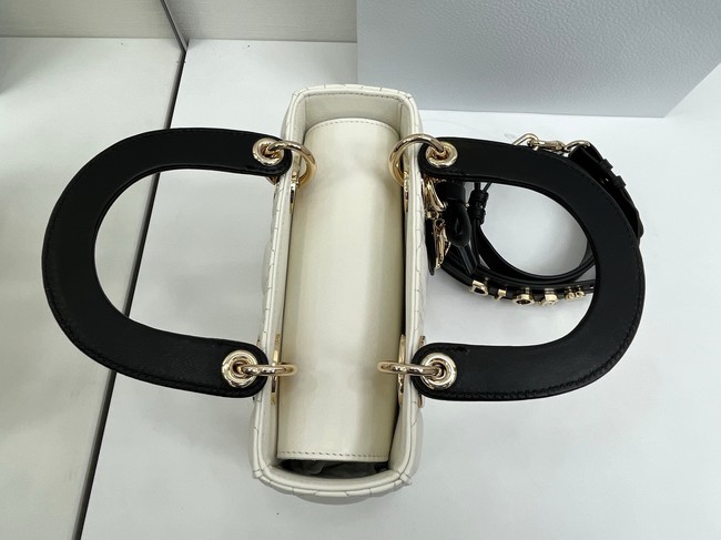 Small Lady Dior Bag with Strap Cannage Lambskin M0531OU black&white