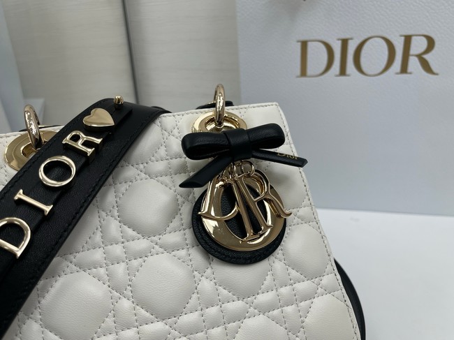 Small Lady Dior Bag with Strap Cannage Lambskin M0531OU black&white