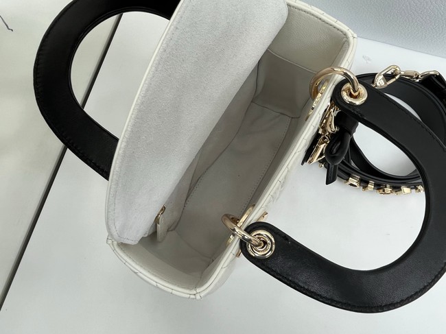 Small Lady Dior Bag with Strap Cannage Lambskin M0531OU black&white
