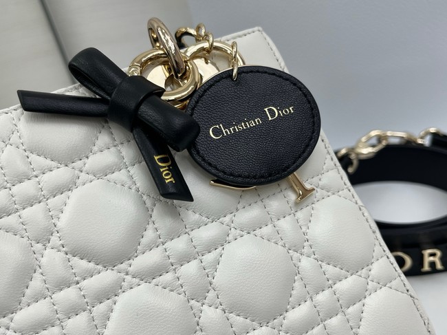 Small Lady Dior Bag with Strap Cannage Lambskin M0531OU black&white