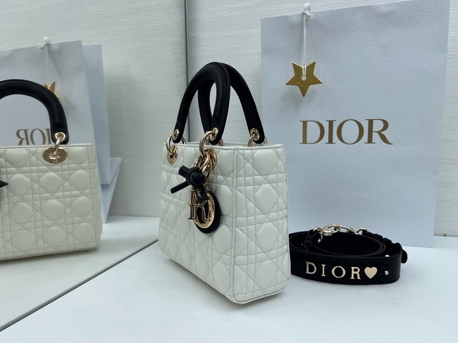 Small Lady Dior Bag with Strap Cannage Lambskin M0531OU black&white