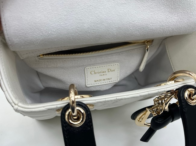 Small Lady Dior Bag with Strap Cannage Lambskin M0531OU black&white