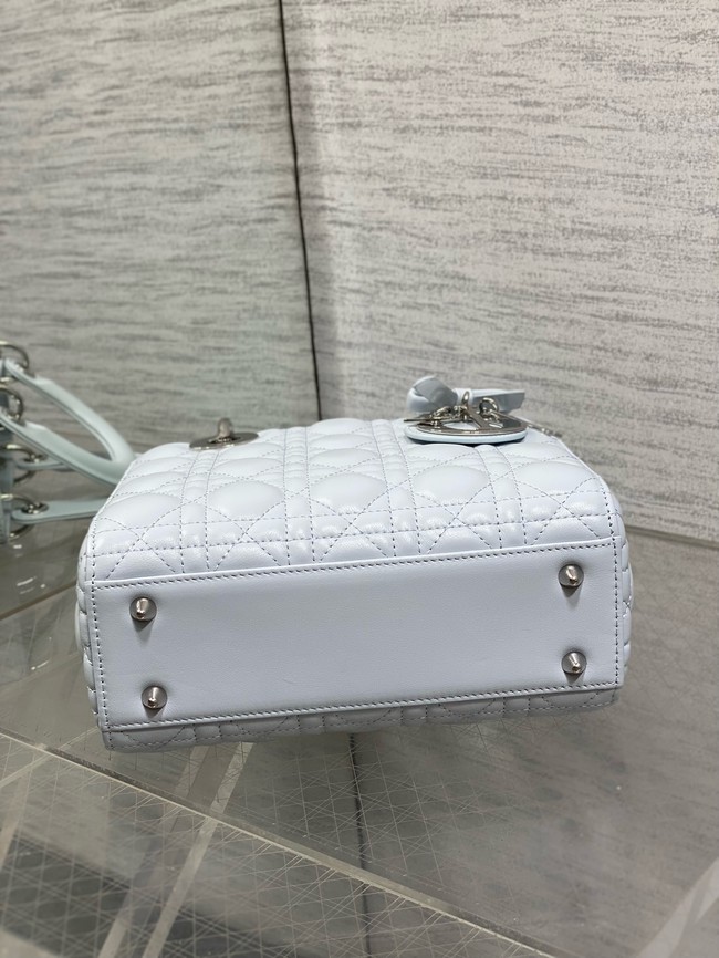 Small Lady Dior Bag with Strap Cannage Lambskin M0531OU ice blue