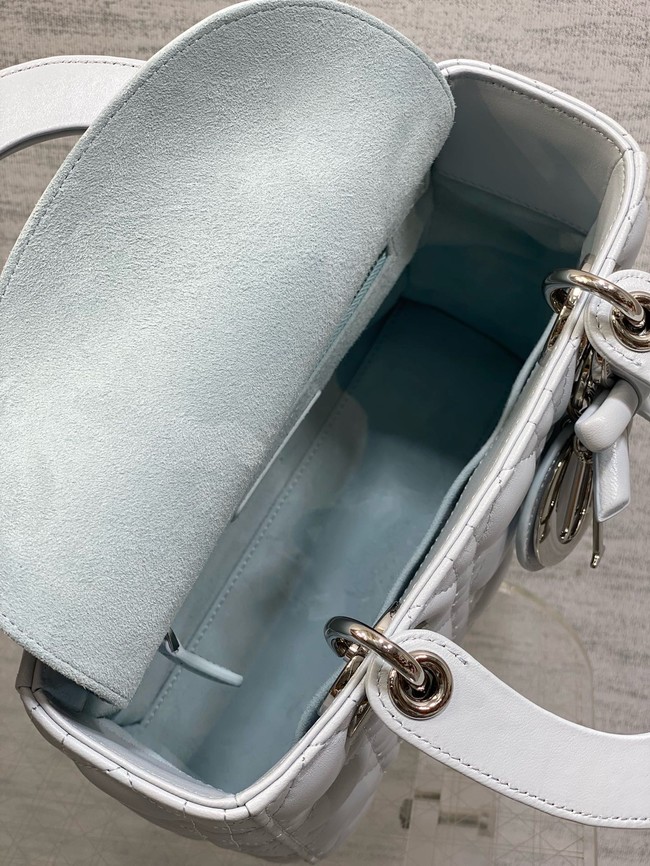 Small Lady Dior Bag with Strap Cannage Lambskin M0531OU ice blue