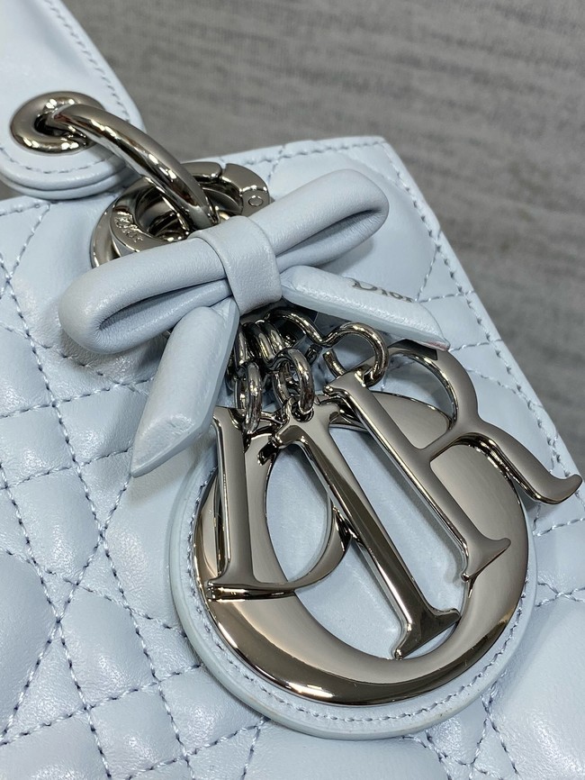 Small Lady Dior Bag with Strap Cannage Lambskin M0531OU ice blue