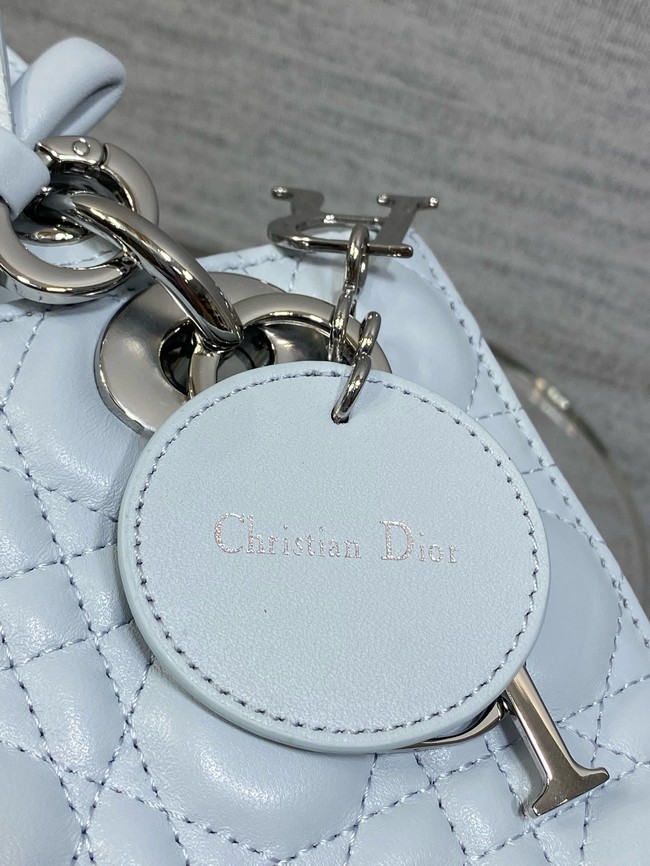 Small Lady Dior Bag with Strap Cannage Lambskin M0531OU ice blue