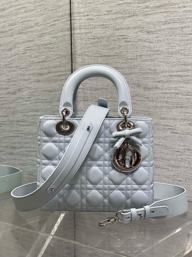 Small Lady Dior Bag with Strap Cannage Lambskin M0531OU ice blue