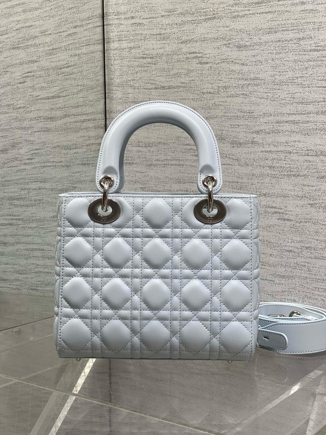 Small Lady Dior Bag with Strap Cannage Lambskin M0531OU ice blue