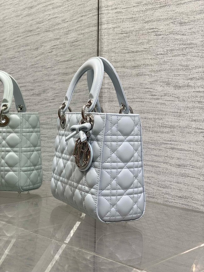 Small Lady Dior Bag with Strap Cannage Lambskin M0531OU ice blue