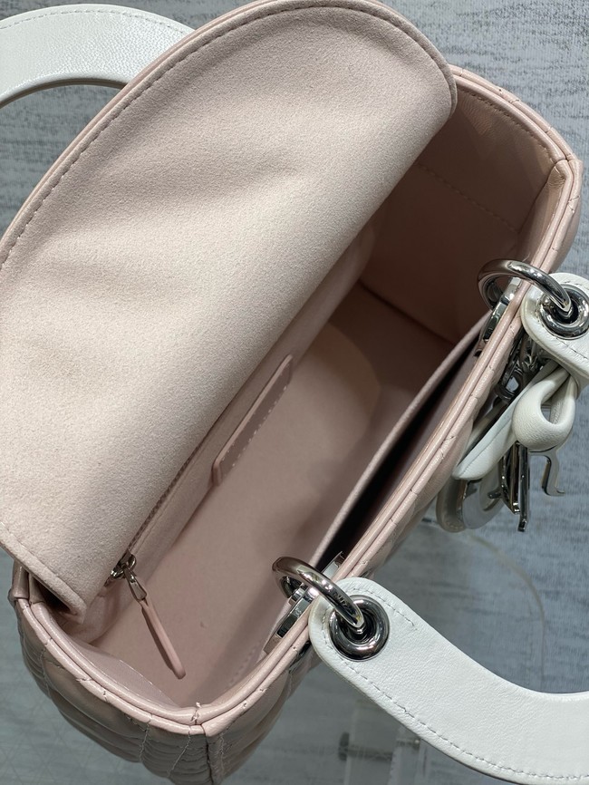 Small Lady Dior Bag with Strap Cannage Lambskin M0531OU pink&white