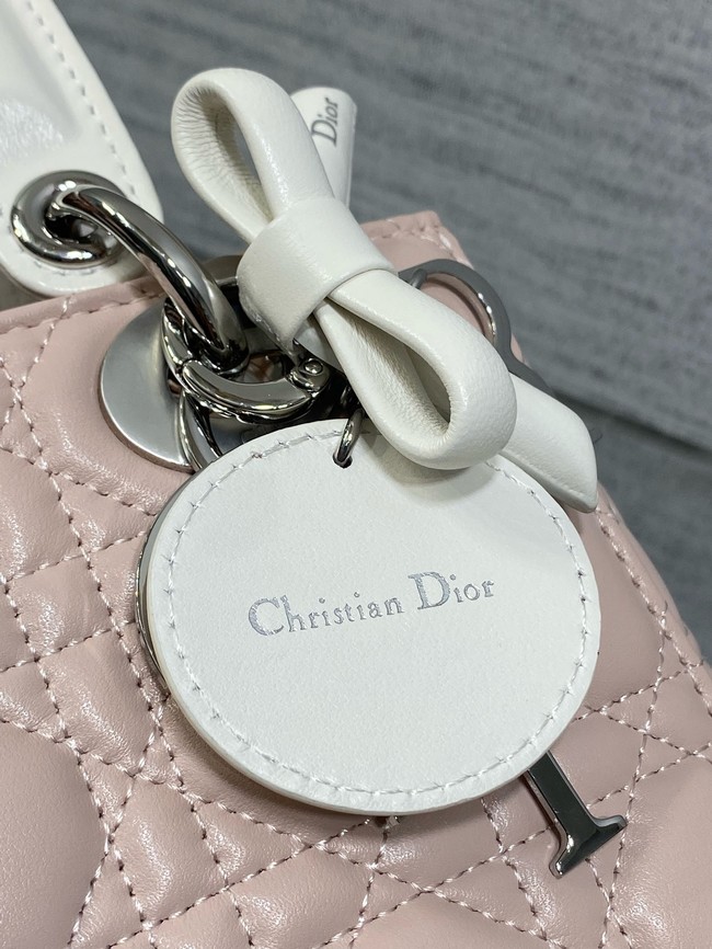 Small Lady Dior Bag with Strap Cannage Lambskin M0531OU pink&white