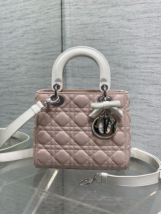 Small Lady Dior Bag with Strap Cannage Lambskin M0531OU pink&white
