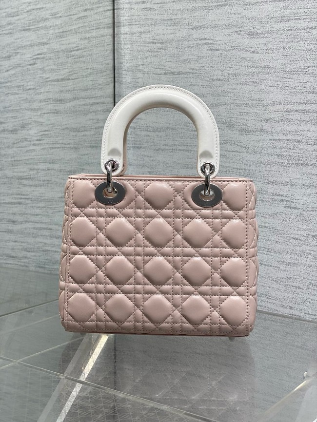 Small Lady Dior Bag with Strap Cannage Lambskin M0531OU pink&white