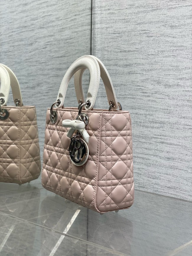 Small Lady Dior Bag with Strap Cannage Lambskin M0531OU pink&white