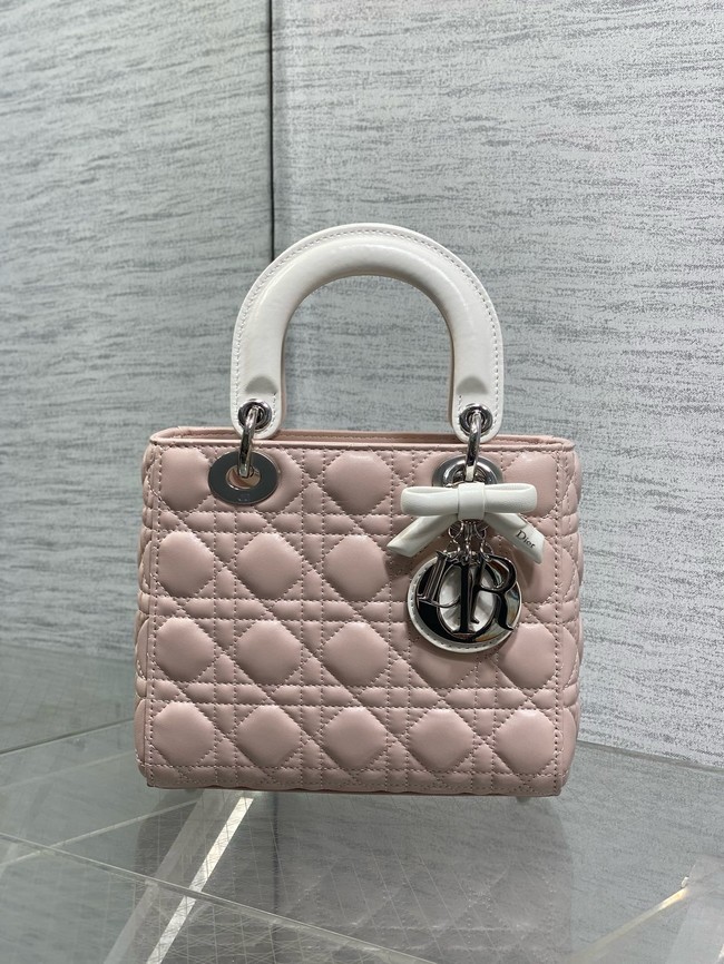 Small Lady Dior Bag with Strap Cannage Lambskin M0531OU pink&white