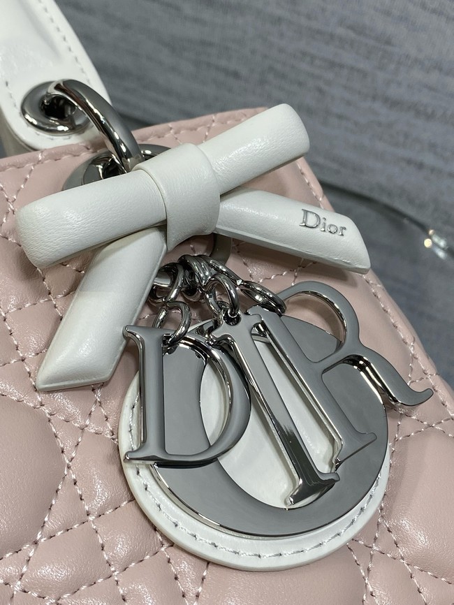 Small Lady Dior Bag with Strap Cannage Lambskin M0531OU pink&white