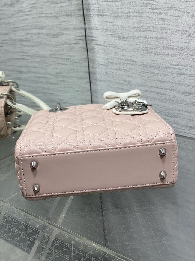 Small Lady Dior Bag with Strap Cannage Lambskin M0531OU pink&white