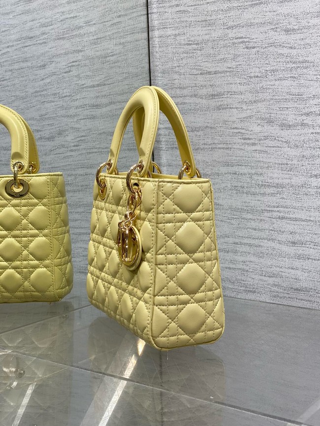 Small Lady Dior Bag with Strap Cannage Lambskin M0555OU yellow
