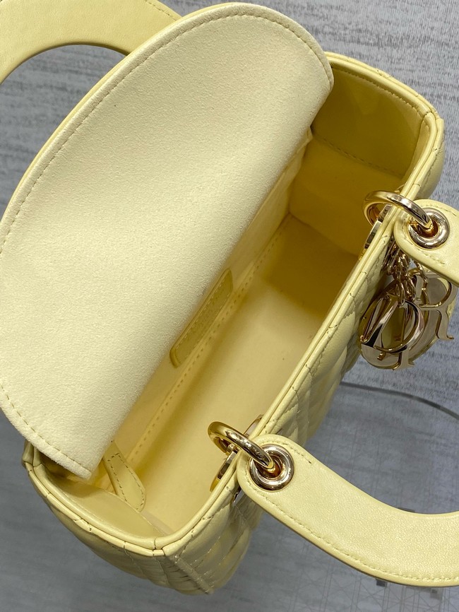 Small Lady Dior Bag with Strap Cannage Lambskin M0555OU yellow