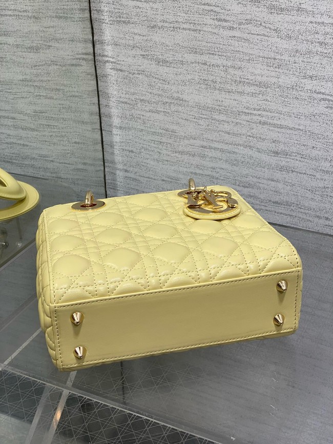 Small Lady Dior Bag with Strap Cannage Lambskin M0555OU yellow