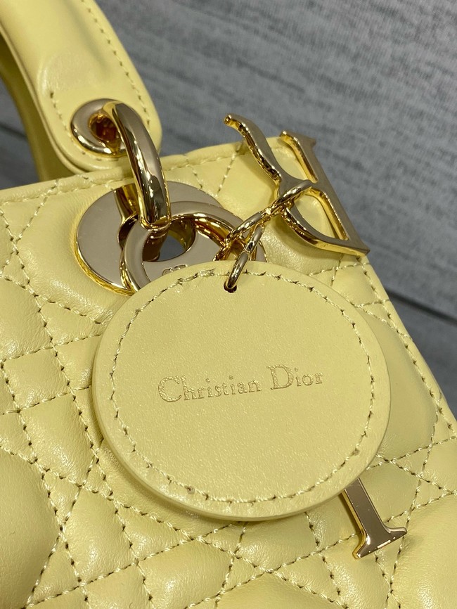 Small Lady Dior Bag with Strap Cannage Lambskin M0555OU yellow