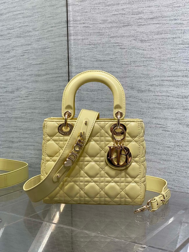 Small Lady Dior Bag with Strap Cannage Lambskin M0555OU yellow