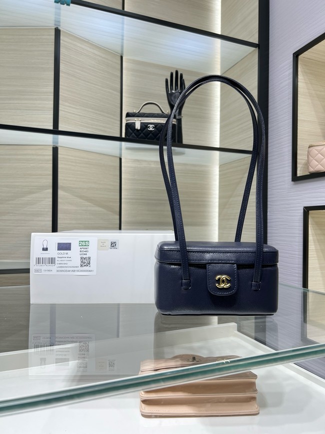 CHANEL Long Vanity with Leather Strap AP5067 dark blue