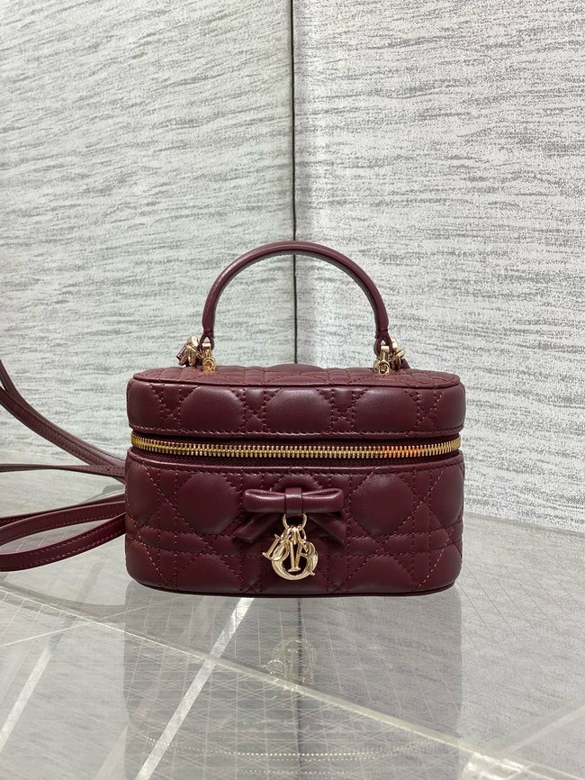 Dior Caro Mini Vanity Case Macrocannage Lambskin S5198UD Hermitage Red