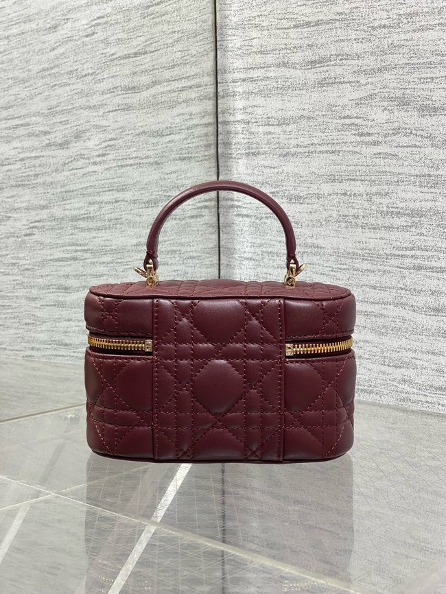 Dior Caro Mini Vanity Case Macrocannage Lambskin S5198UD Hermitage Red