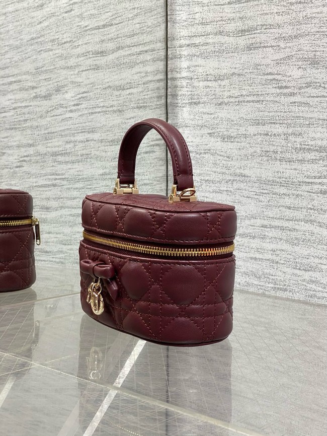 Dior Caro Mini Vanity Case Macrocannage Lambskin S5198UD Hermitage Red