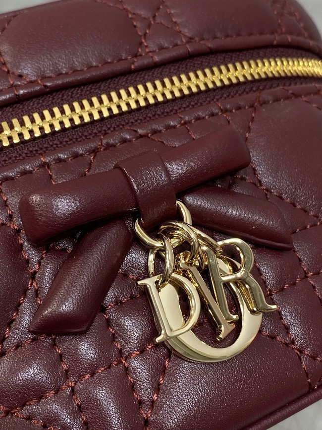 Dior Caro Mini Vanity Case Macrocannage Lambskin S5198UD Hermitage Red
